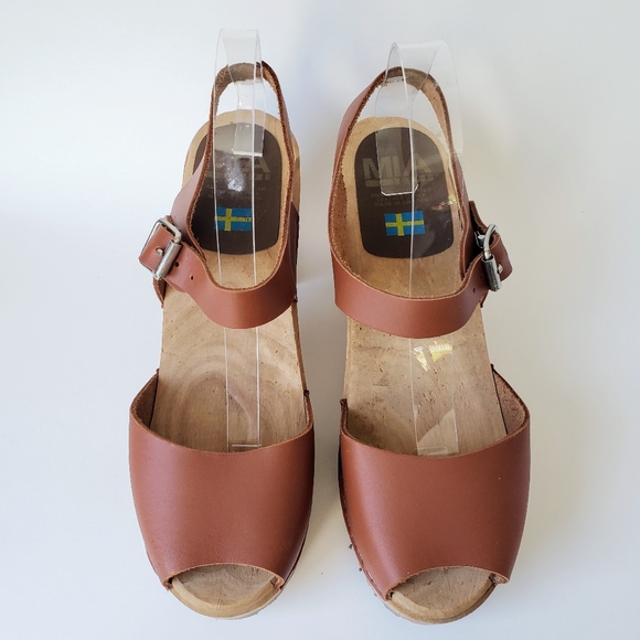 MIA Greta Swedish Clog Free People Size 38 & 40 Luggage Brown Leather Peep Toe - Picture 8 of 13